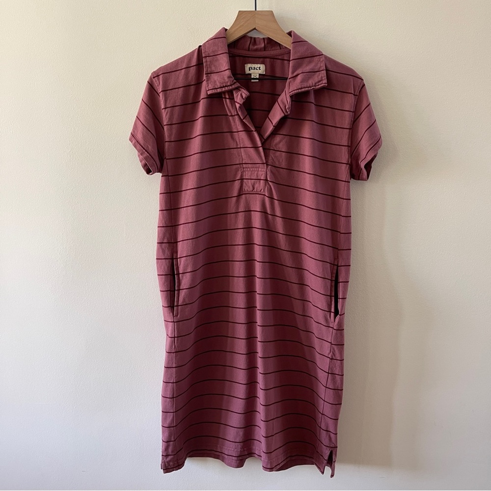 Pact Organic Cotton Red Stripe Polo T-Shirt Pocket Dress Medium
